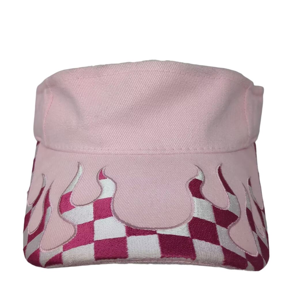 Magic Headwear Visor Hat Pink White OS Flame Checkered Strapback Cotton Logo